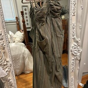 Striped Halter Maxi Jumpsuit Cover Up